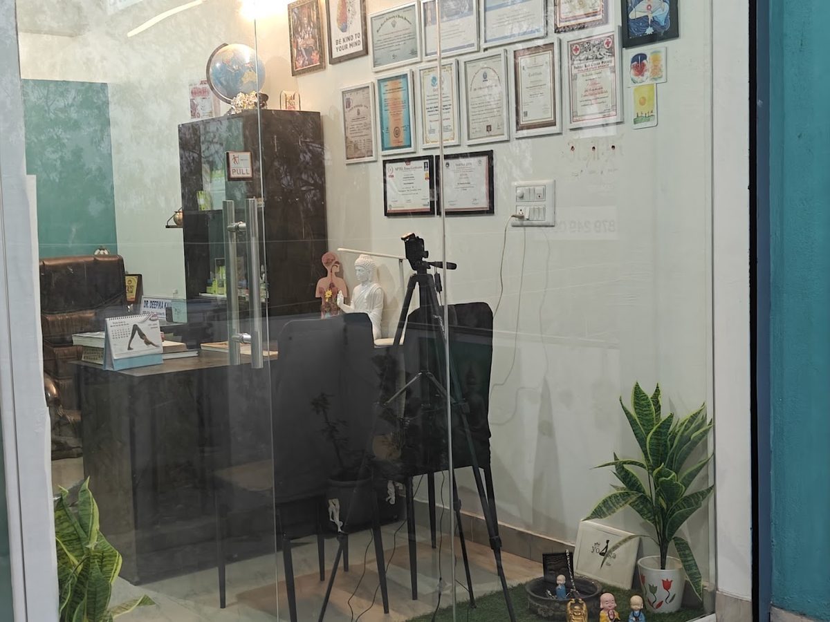 The consultation room with certificates on the wall